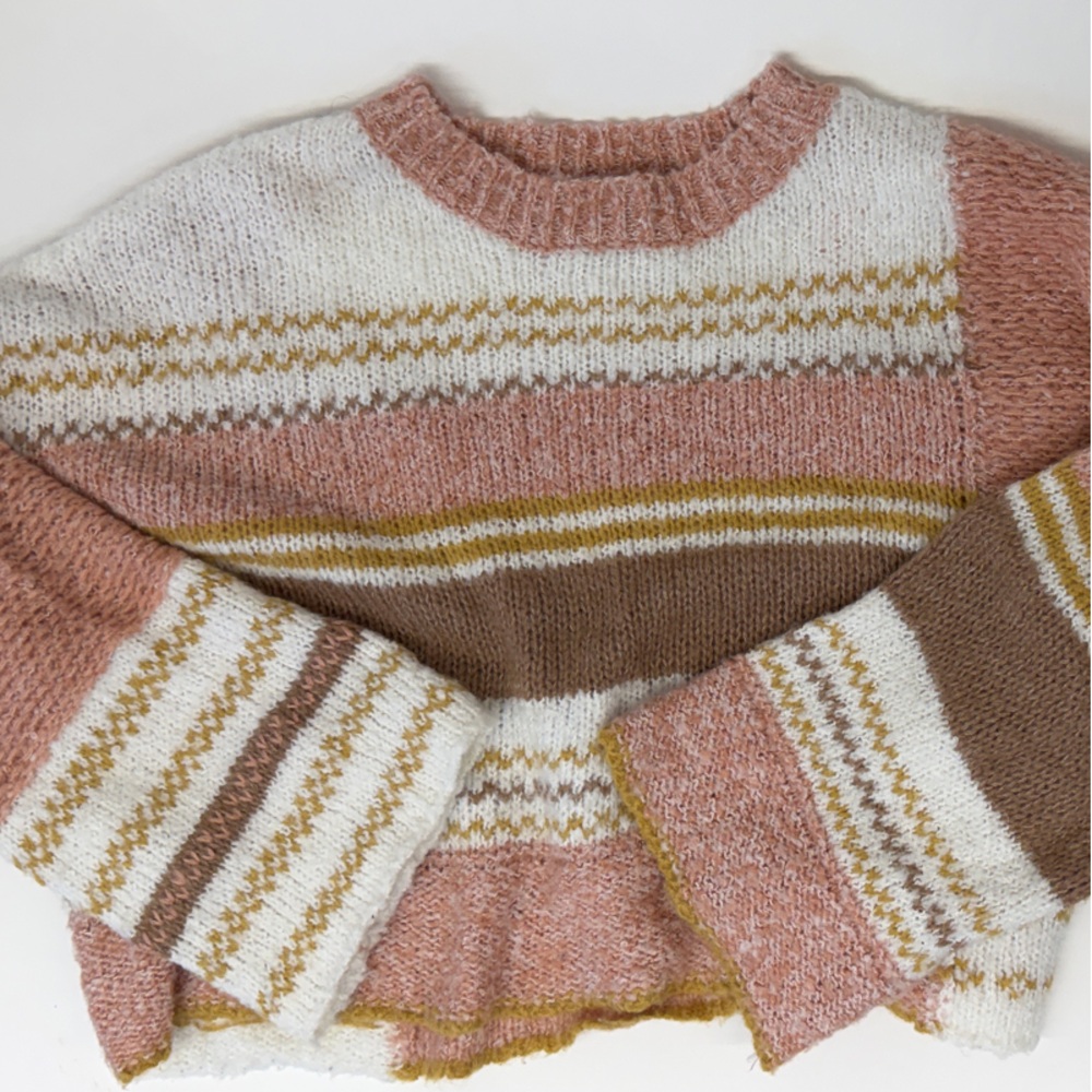 Cozy Striped Knit Sweater in Pink, White & Brown